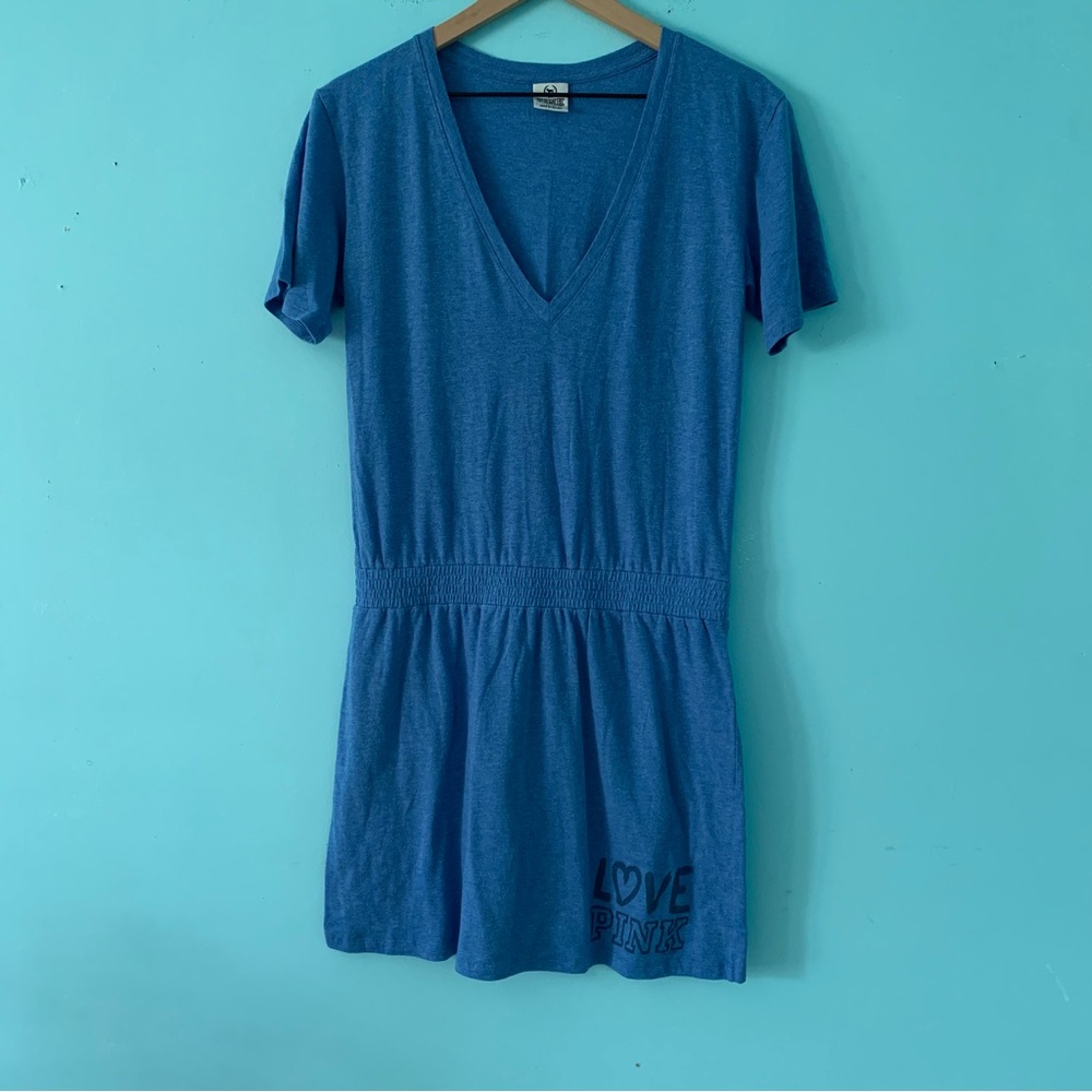 PINK Victoria’s Secret LOVE PINK V-Neck T-Shirt Dress Beach Cover-Up Blue M Rare